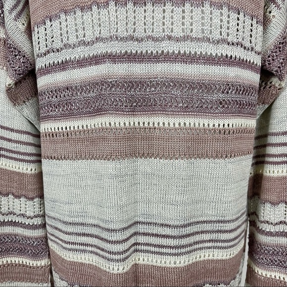 Charlotte Russe Open Knit Long Sleeve Lightweight Striped Cardigan Sweater - Picture 7 of 16